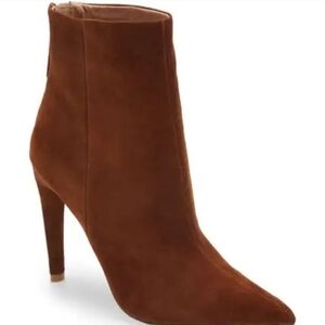 Steve Madden Halena Chestnut Brown Pointy Toe Back Zip Heel Ankle Boots